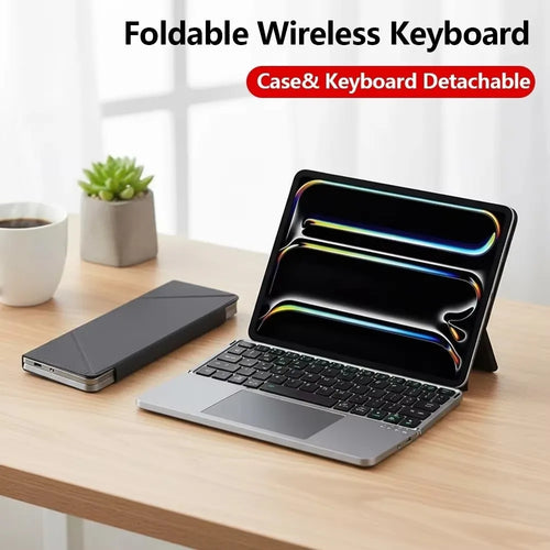 Bluetooth 5.3 Wireless Bluetooth Keyboard Universal Detachable Rechargeable Keyboard with Touchpad Ergonomic Foldable Keyboard