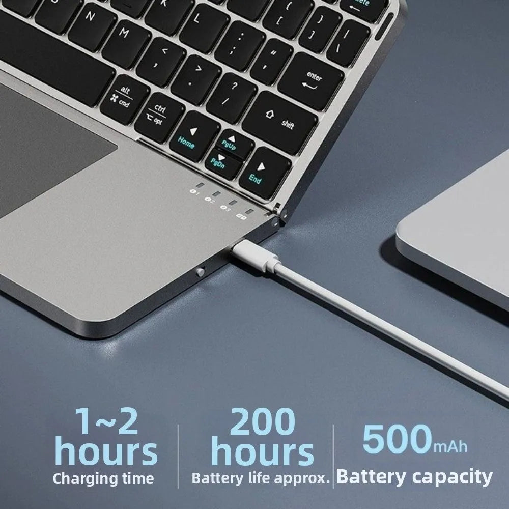 Bluetooth 5.3 Wireless Bluetooth Keyboard Universal Detachable Rechargeable Keyboard with Touchpad Ergonomic Foldable Keyboard