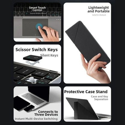 Bluetooth 5.3 Wireless Bluetooth Keyboard Universal Detachable Rechargeable Keyboard with Touchpad Ergonomic Foldable Keyboard