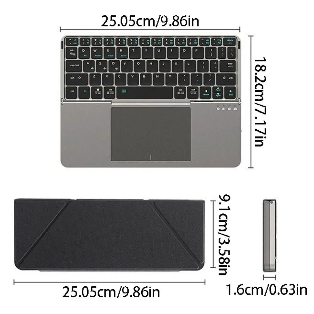 Bluetooth 5.3 Wireless Bluetooth Keyboard Universal Detachable Rechargeable Keyboard with Touchpad Ergonomic Foldable Keyboard