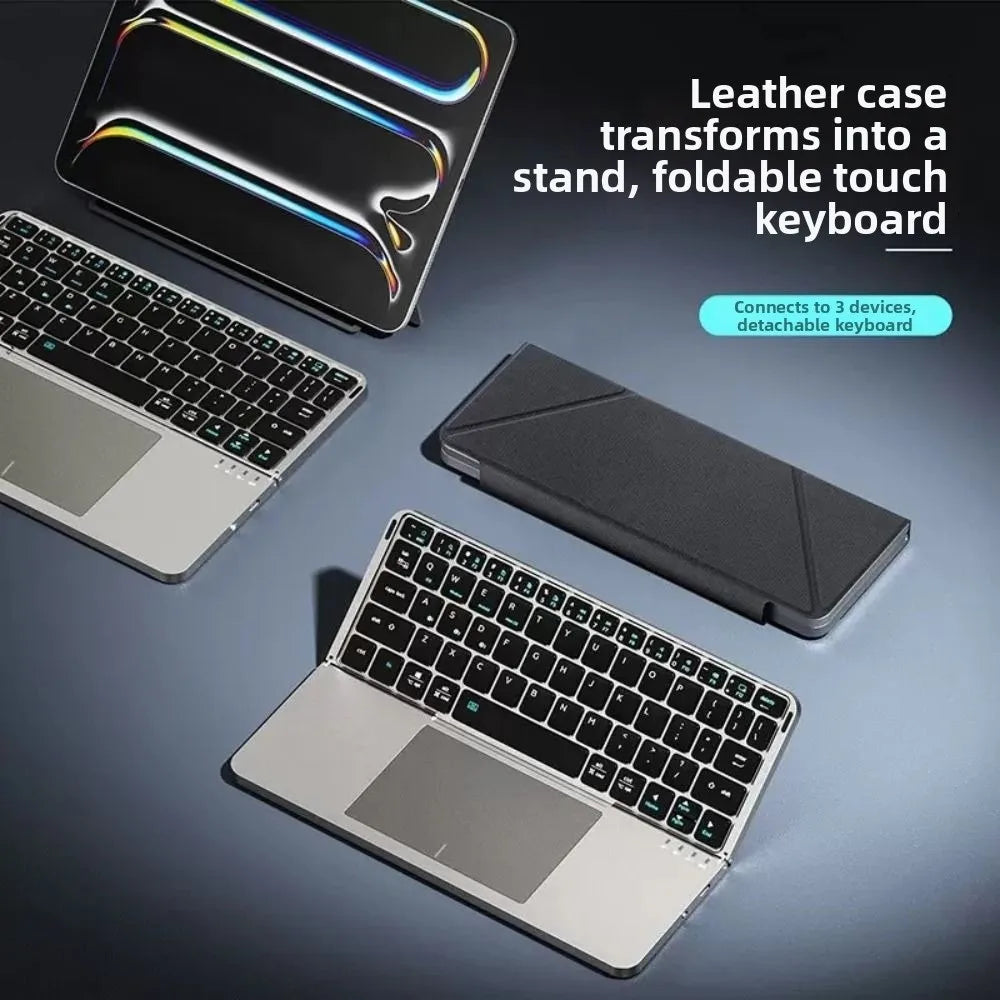 Bluetooth 5.3 Wireless Bluetooth Keyboard Universal Detachable Rechargeable Keyboard with Touchpad Ergonomic Foldable Keyboard
